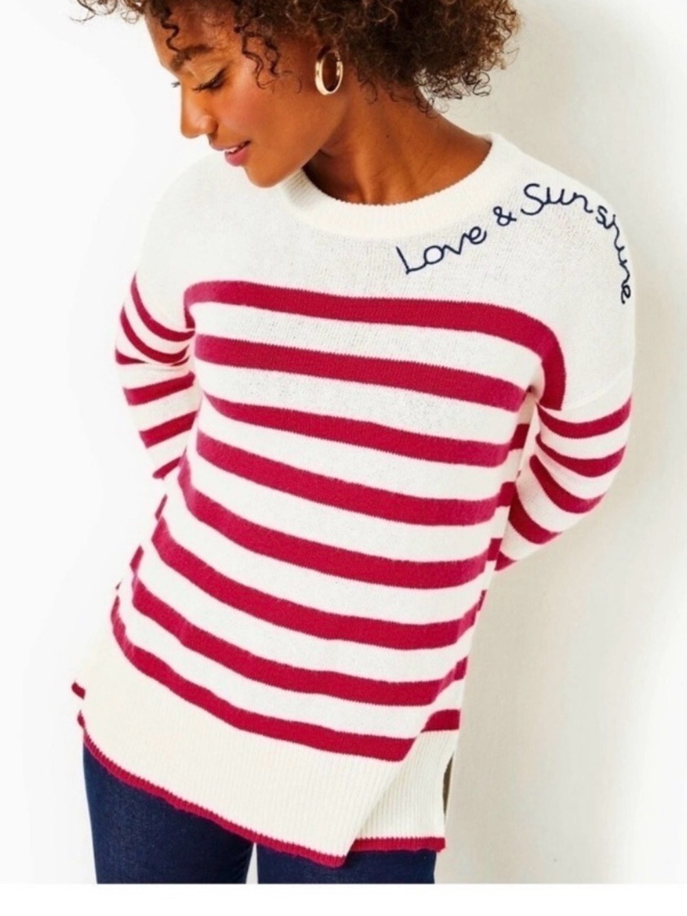 Lilly Pulitzer Love & Sunshine Striped Sweater Women’s XXS White Pink Knit